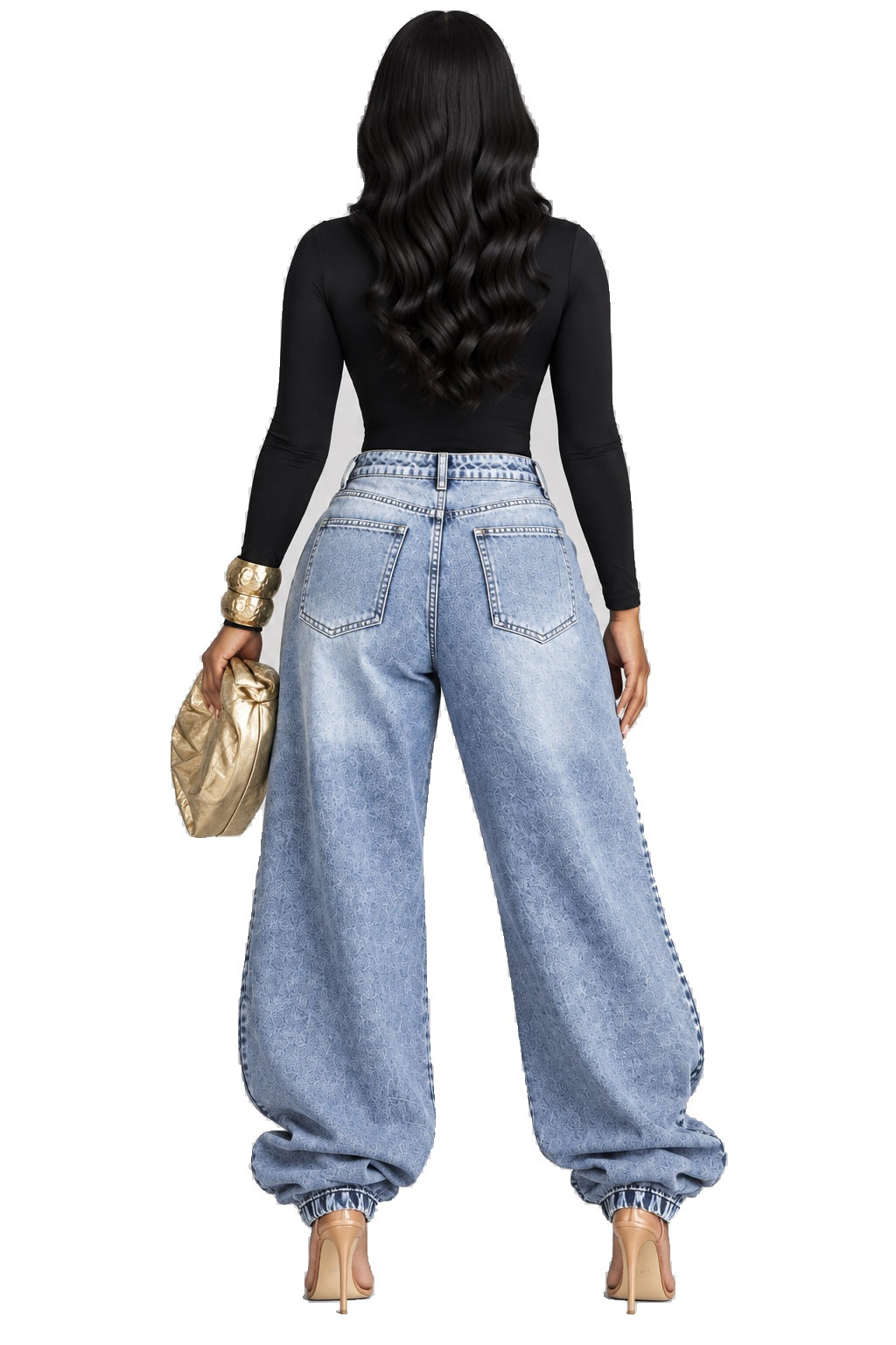 Deconstructed Layered Balloon-Leg Jeans