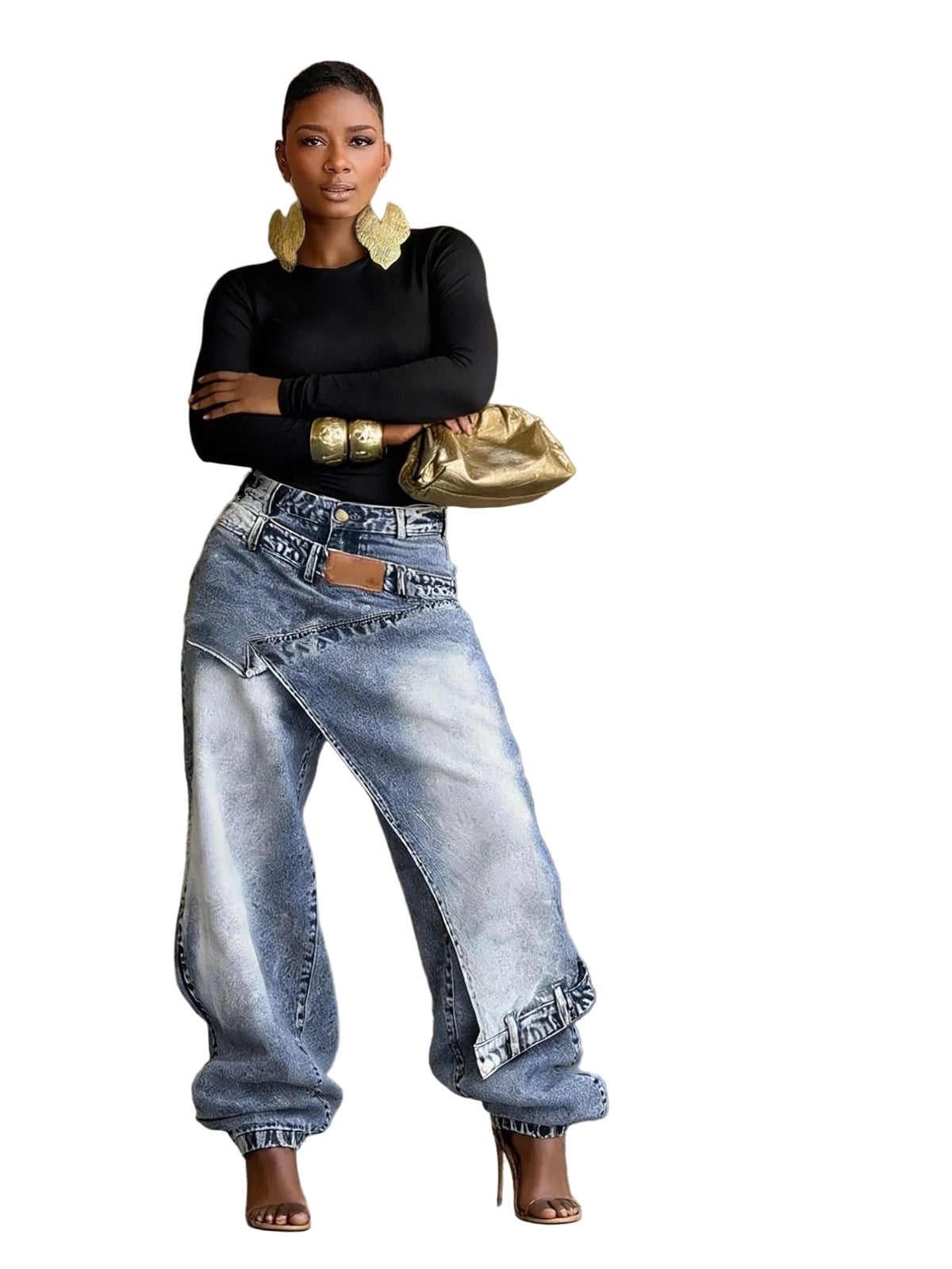 Deconstructed Layered Balloon-Leg Jeans – view 6