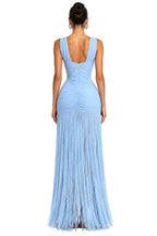Sleeveless V-Neck Cross-Strap Pleated Tassel Bodycon Maxi Dress – Women's Elegant Evening Dress