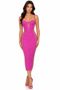 V-Neck Spaghetti Strap Ultra-Low Waist Button Cotton Midi Dress – Women's Sweet Casual Dress in Rose Red