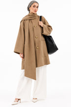 Scarf-Collar Spliced Loose-Fit Mid-Length Coat – Women's Versatile Business Casual Outerwear