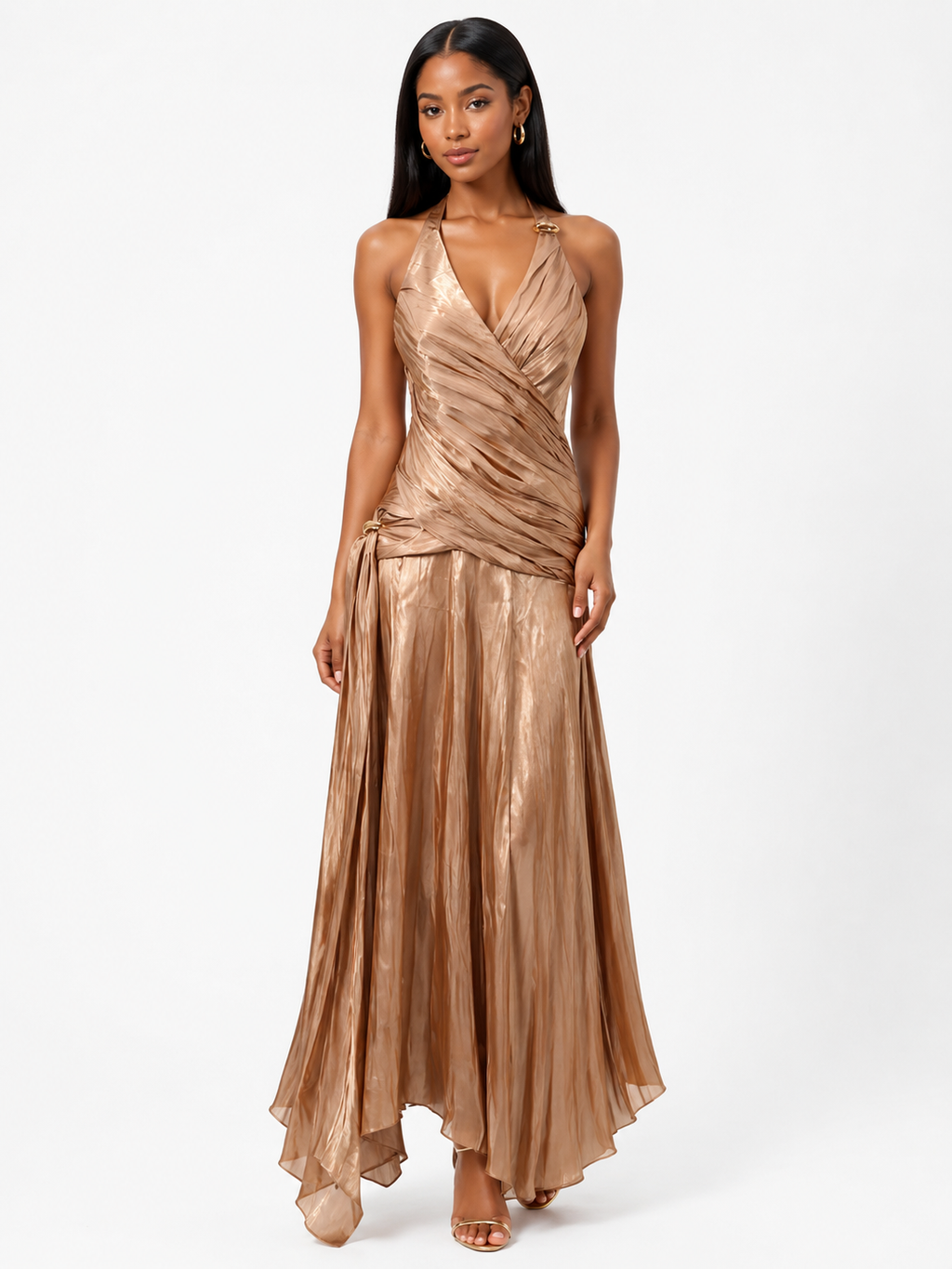 Halter Neck Ruched Maxi Dress