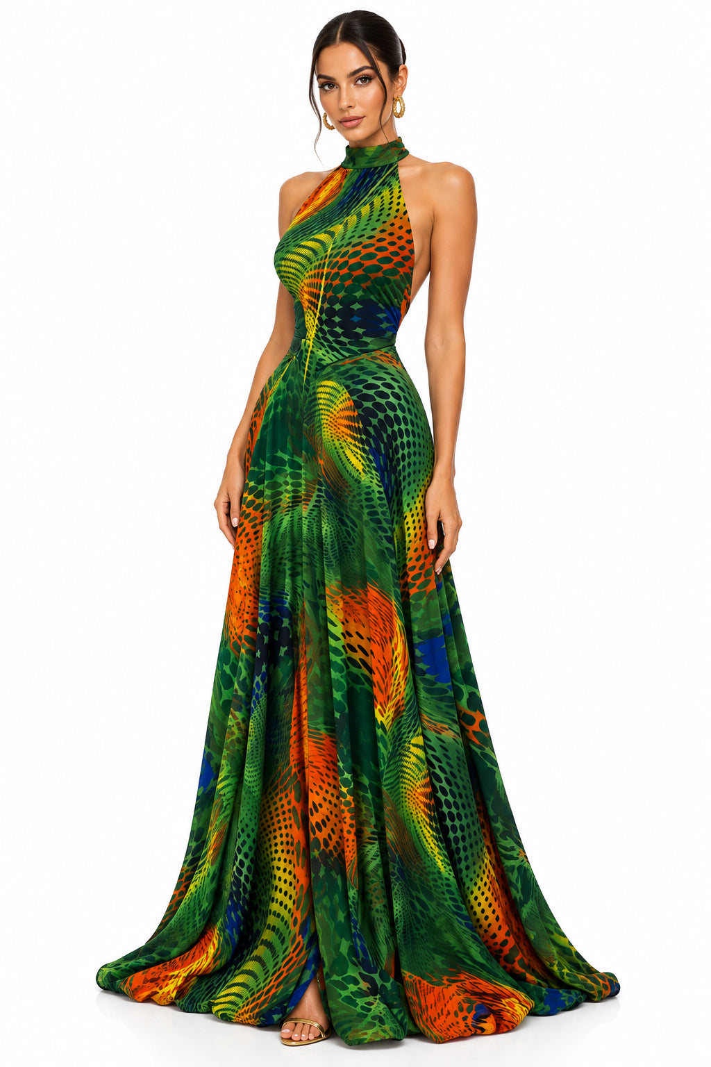Printed Sleeveless Maxi Dress – Tie Waist Ruffle Long Dress