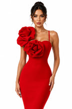 Low-Neck Sleeveless Draped Slim-Fit Straight Maxi Dress – Women's Elegant Evening Dress in Red