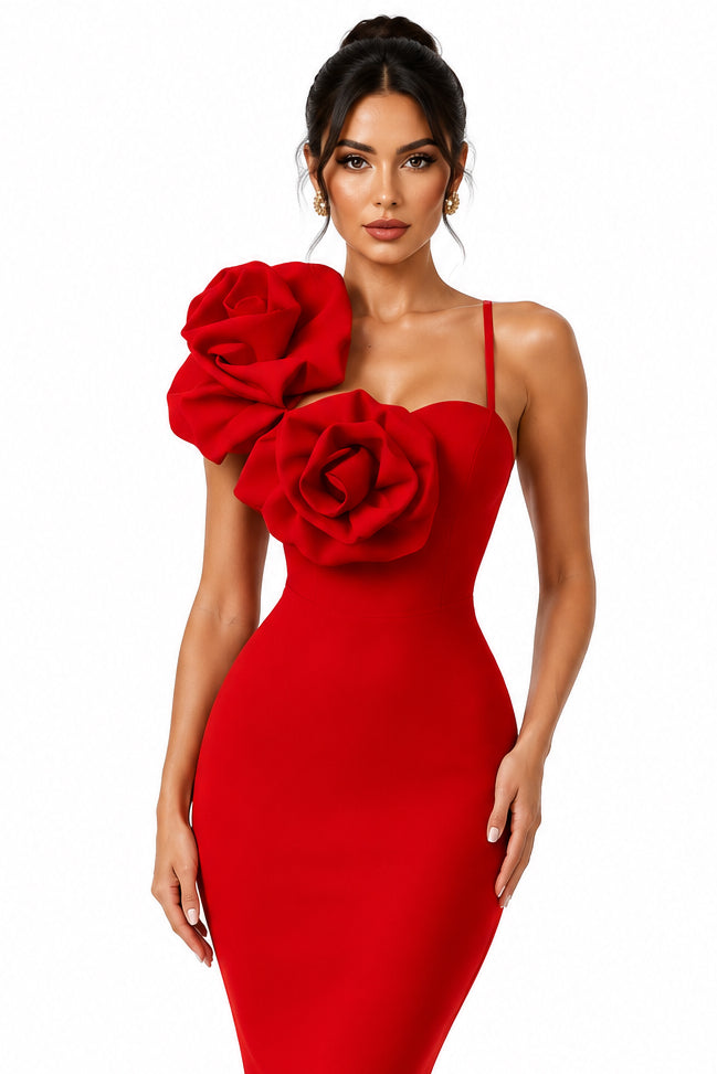 Low-Neck Sleeveless Draped Slim-Fit Straight Maxi Dress – Women's Elegant Evening Dress in Red