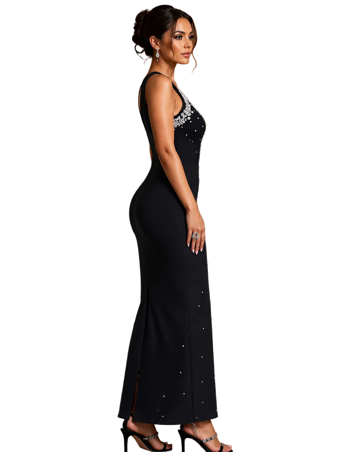 Pearl Detail Sleeveless Maxi Dress