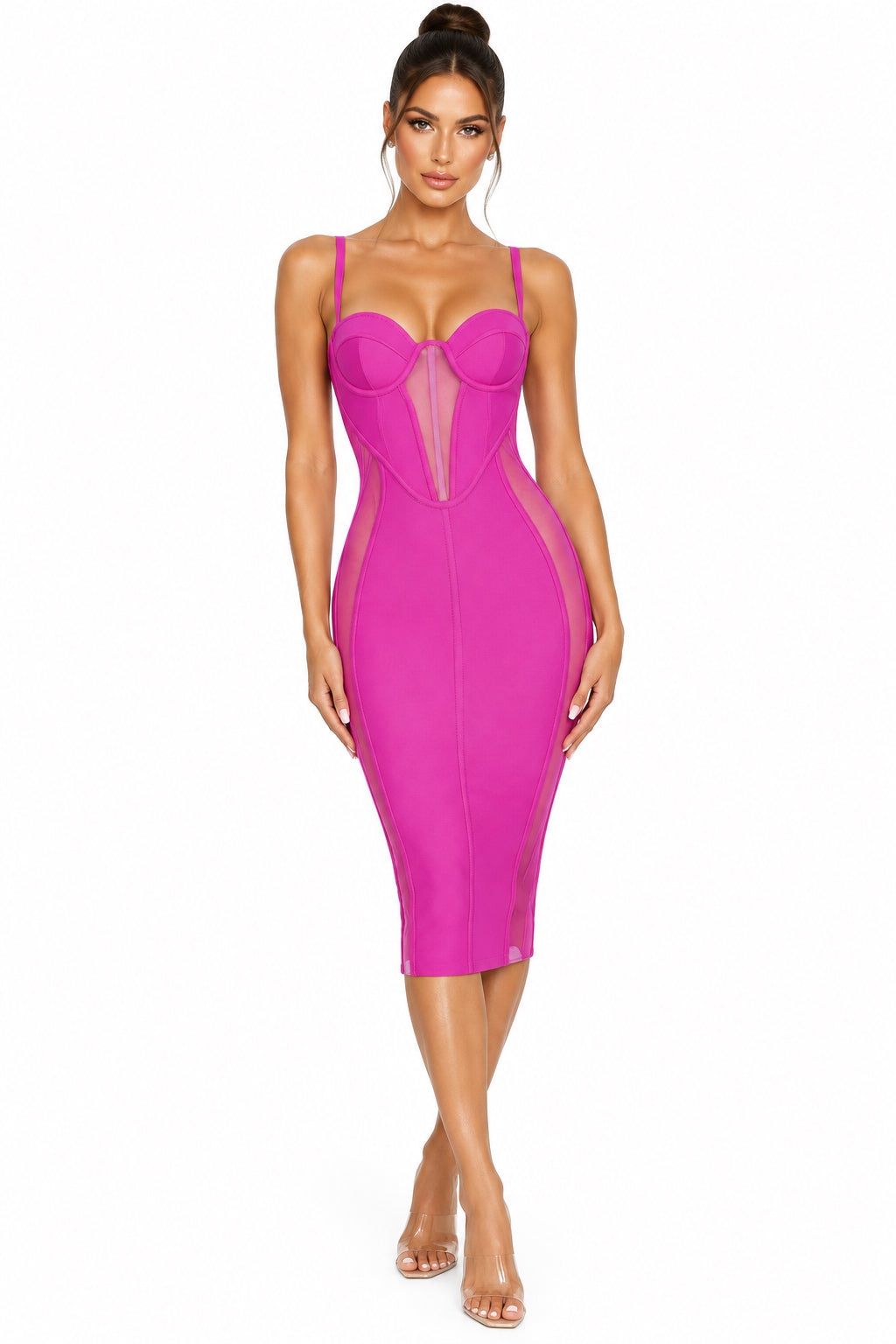 V-Neck Spaghetti Strap Ultra-Low Waist Button Cotton Midi Dress – Women's Sweet Casual Dress in Rose Red