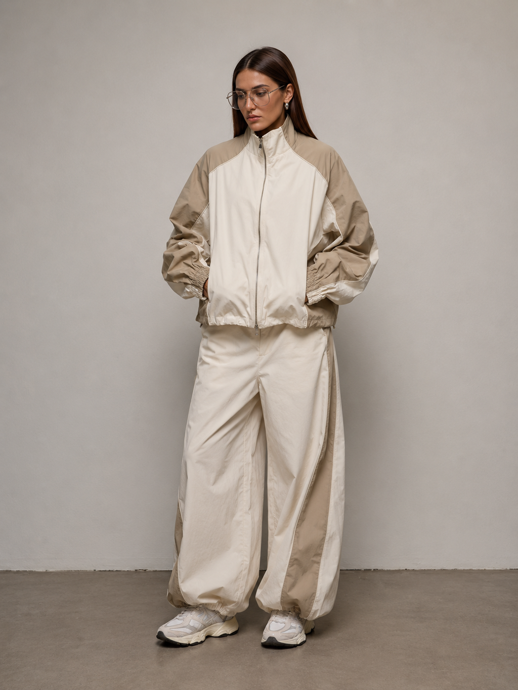 Color Block Zip Up Outerwear and Pants Set