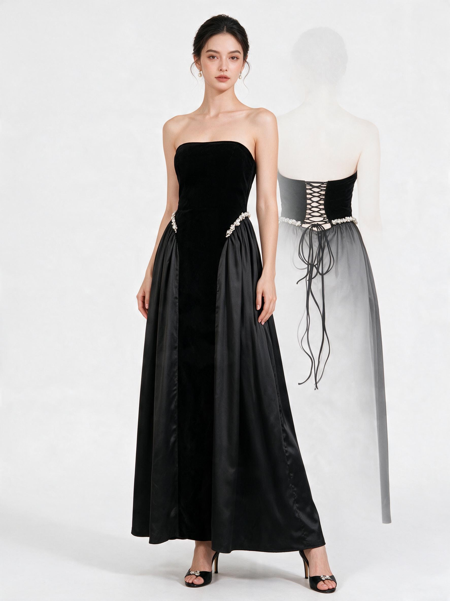 Lace Up Back Tube Maxi Dress