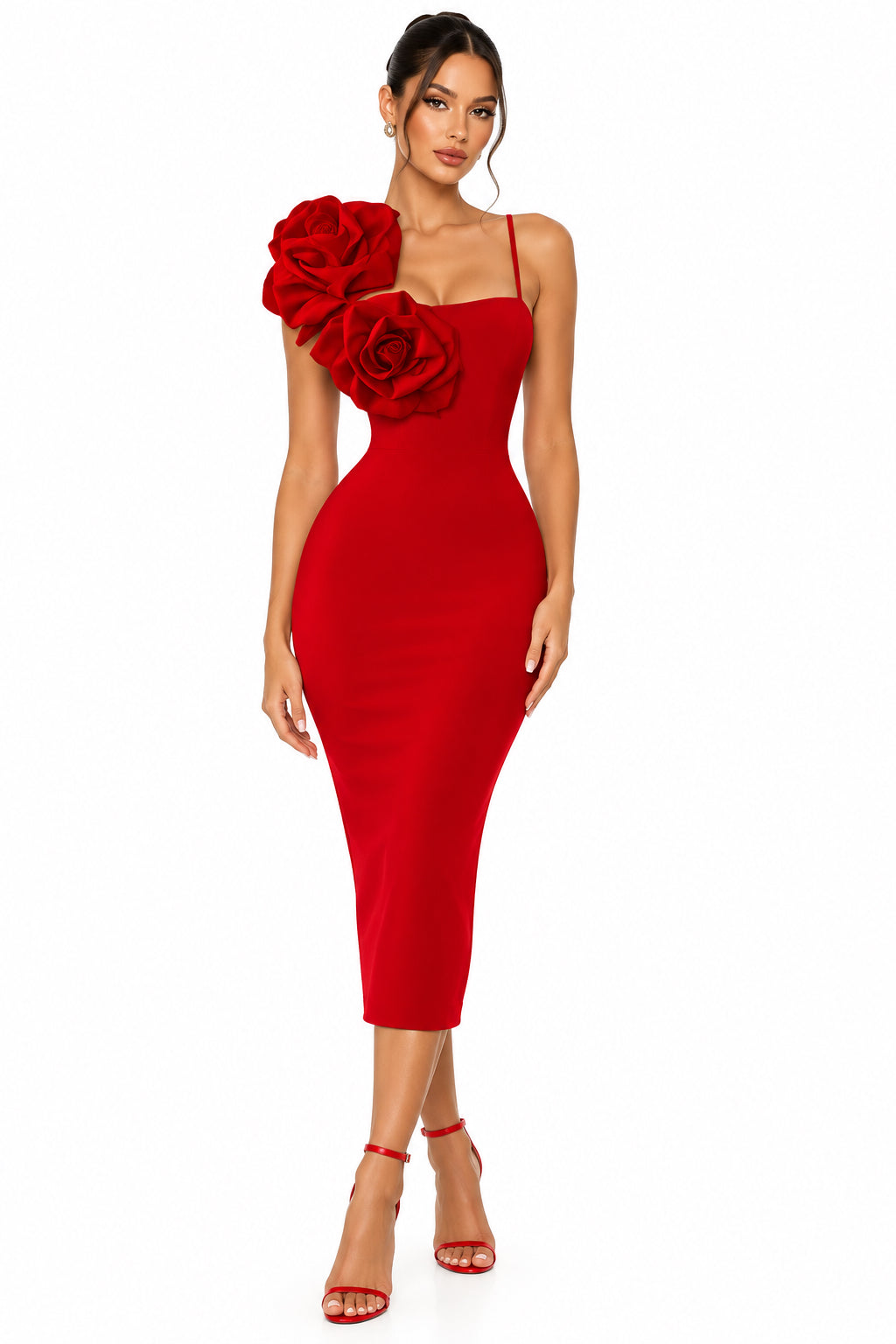 Low-Neck Sleeveless Draped Slim-Fit Straight Maxi Dress – Women's Elegant Evening Dress in Red