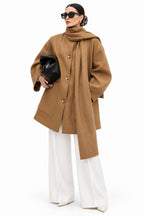 Scarf-Collar Spliced Loose-Fit Mid-Length Coat – Women's Versatile Business Casual Outerwear