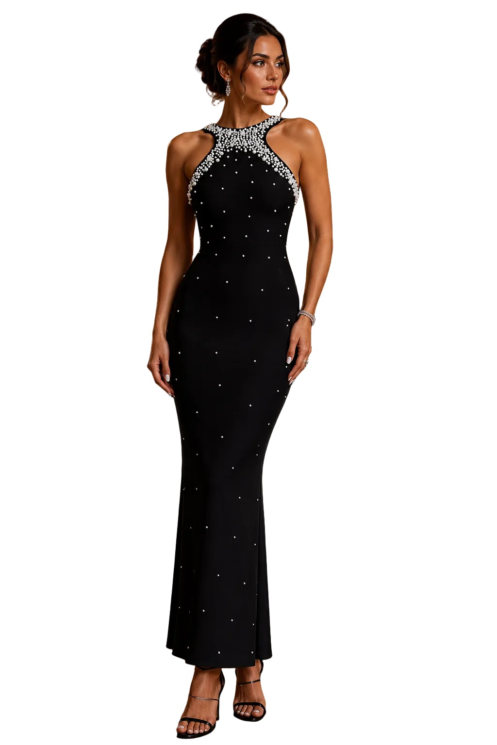 Pearl Detail Sleeveless Maxi Dress
