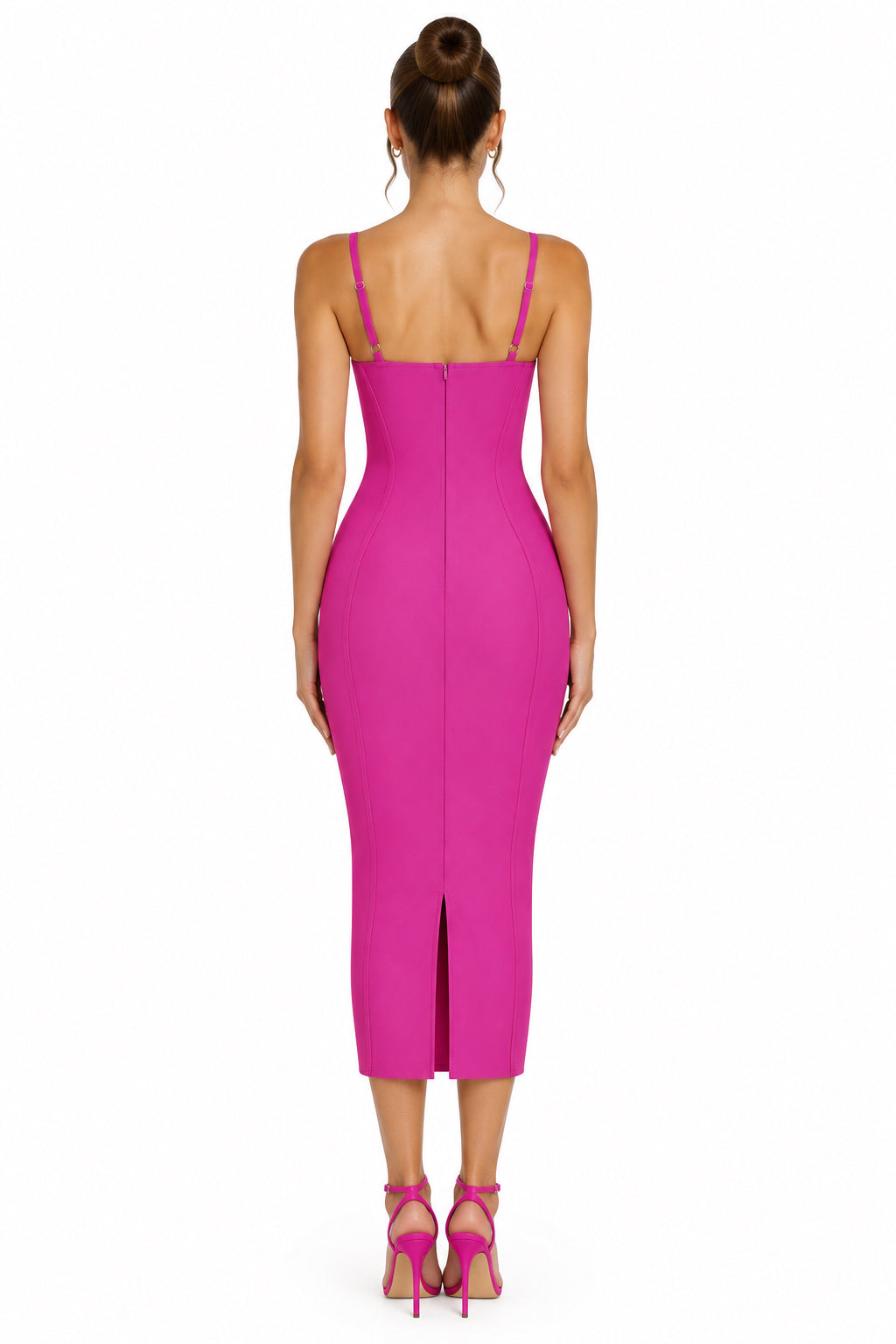 V-Neck Spaghetti Strap Ultra-Low Waist Button Cotton Midi Dress – Women's Sweet Casual Dress in Rose Red