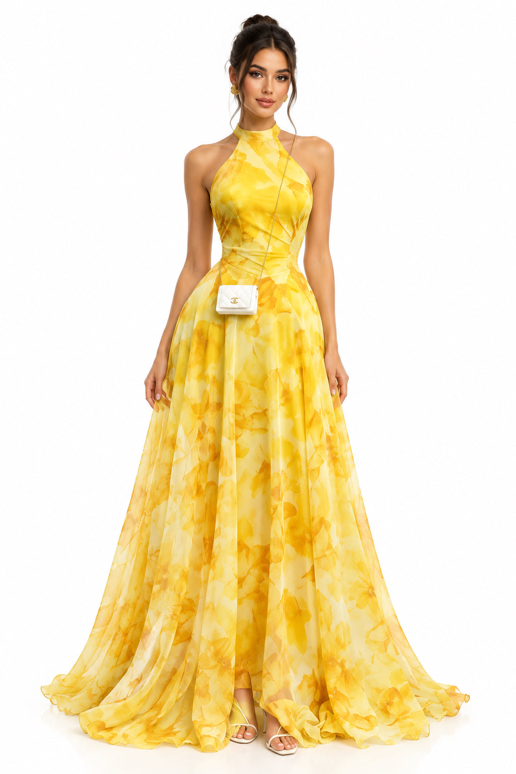 Printed Sleeveless Maxi Dress – Tie Waist Ruffle Long Dress