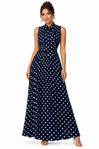 Plus Size Polka Dot Sleeveless Tie-Waist A-Line Midi Dress – Women's Elegant Curvy Dress