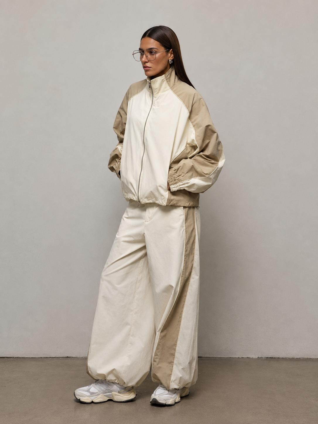 Color Block Zip Up Outerwear and Pants Set