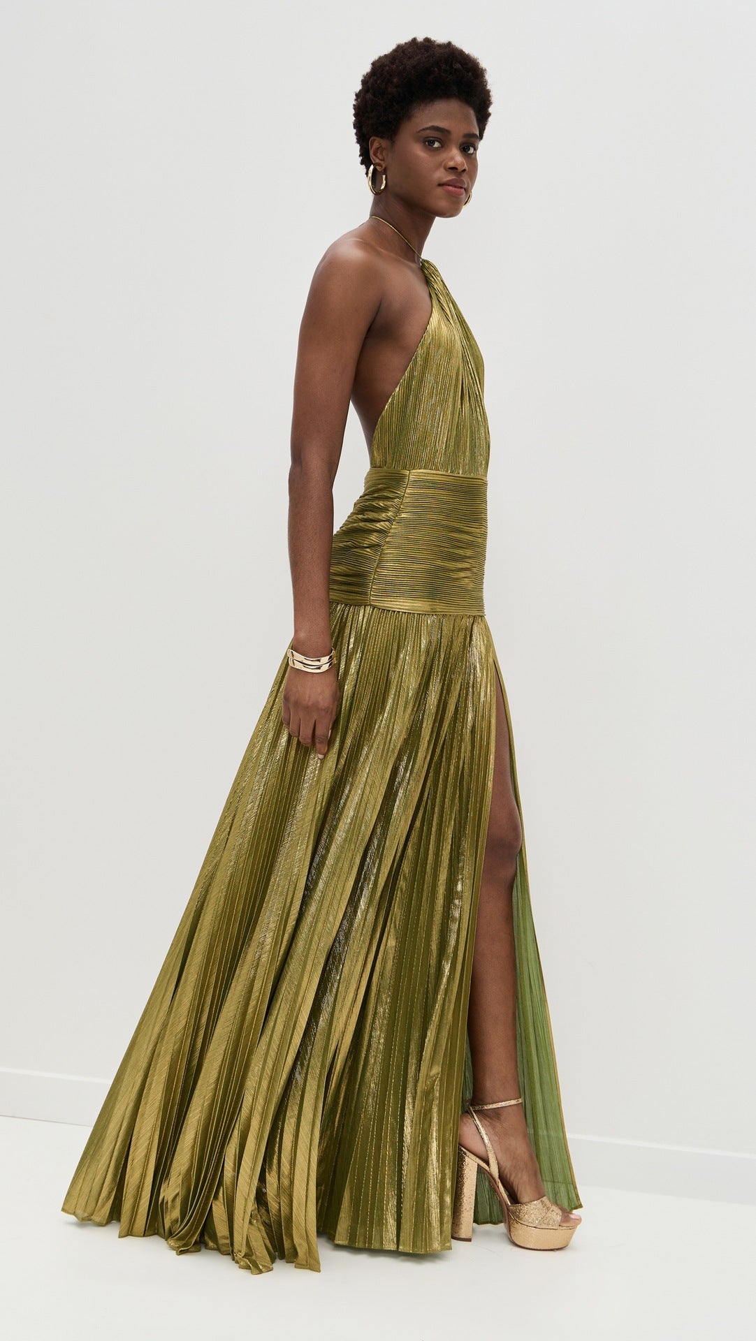 Sexy Pleated Halter Neck Long Dresses Summer Split Sleeveless Dress Evening Party Club Women's Clothing