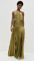 Sexy Pleated Halter Neck Long Dresses Summer Split Sleeveless Dress Evening Party Club Women's Clothing