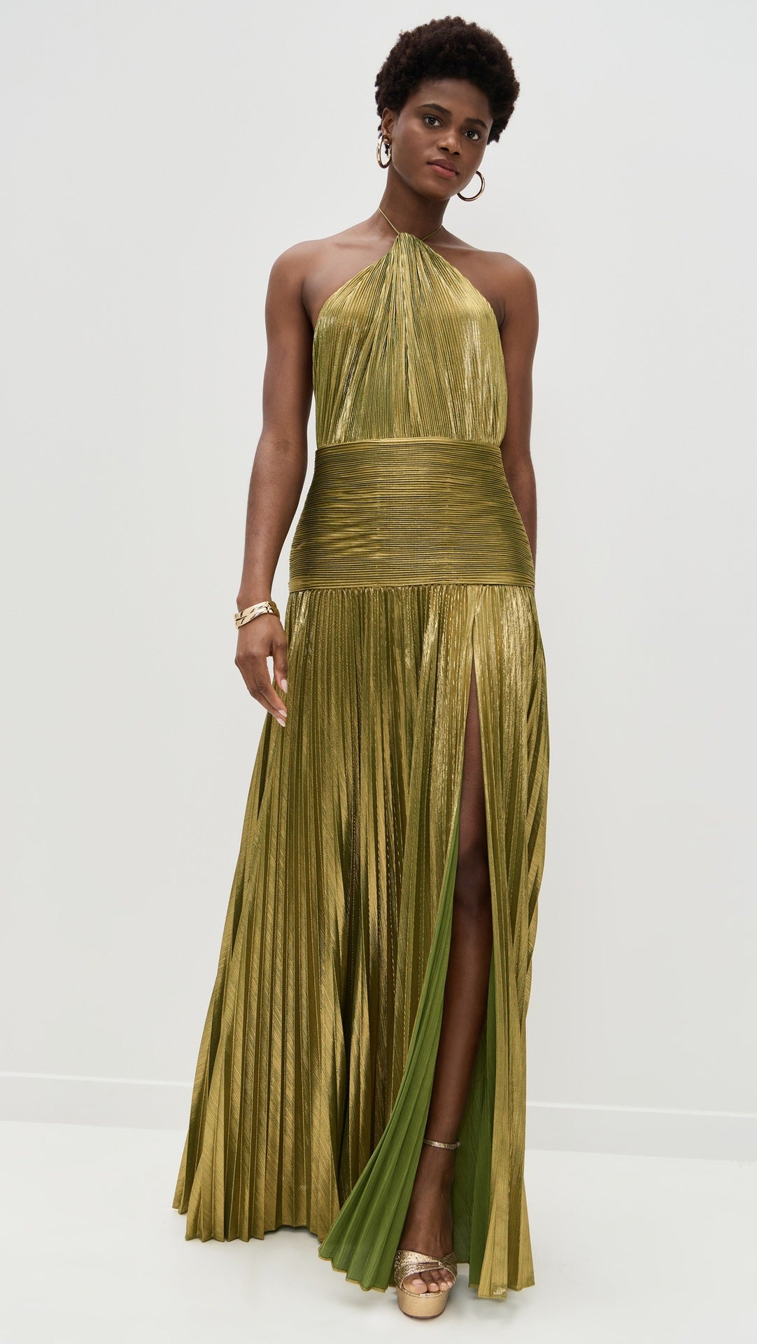 Sexy Pleated Halter Neck Long Dresses Summer Split Sleeveless Dress Evening Party Club Women's Clothing