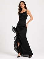 Spaghetti Strap Ruffle Slit Maxi Dress