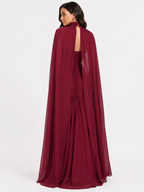 Ruched Halter Neck Cape Maxi Dress