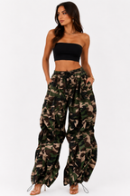 Printed Cargo Pants with Drawstring Waist