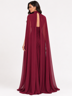 Ruched Halter Neck Cape Maxi Dress