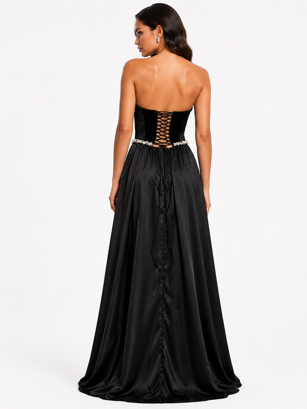 Lace Up Back Tube Maxi Dress
