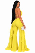 Women's Halter Neck Asymmetrical Ribbon Top & Wide-Leg Trousers Set – Elegant Co-ord