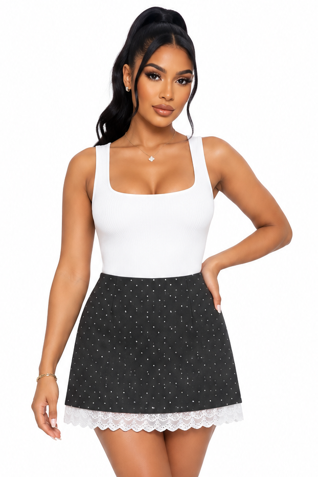 Sweet Lace-Panel Mini Skirt