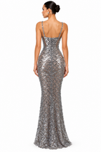 Silver Crystal & Sequin Embellished Cut-Out Mermaid Gown – Women's Luxury Formal Evening Dress