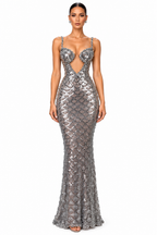 Silver Crystal & Sequin Embellished Cut-Out Mermaid Gown – Women's Luxury Formal Evening Dress