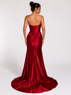 Tube Top Slit Red Extra Long Evening Dress