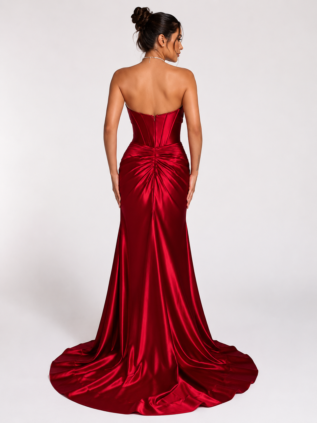 Tube Top Slit Red Extra Long Evening Dress