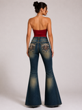 Retro Embroidered Flared Jeans