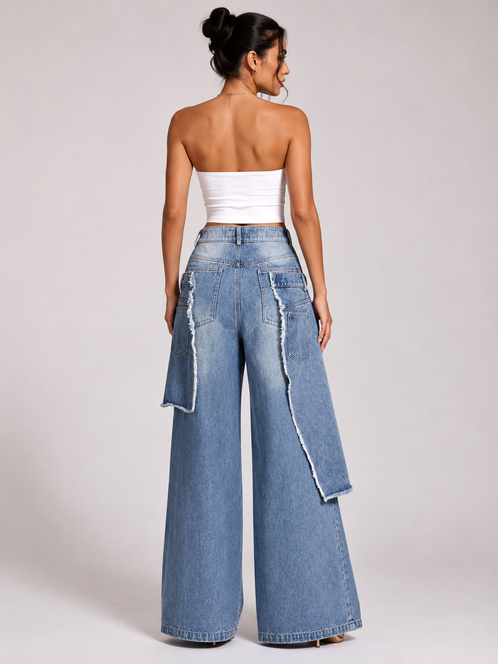 Casual Faux Two-piece Ripped Jeans