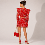 Round Neck Long-sleeved Cropped Top And Printed Skirt Two-piece Set