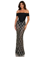 Off-Shoulder Sheer Rhinestone Embellished Maxi Dress – view 3