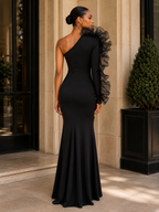 One-Shoulder Ruffled Mermaid Evening Maxi Dress