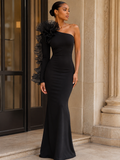 One-Shoulder Ruffled Mermaid Evening Maxi Dress