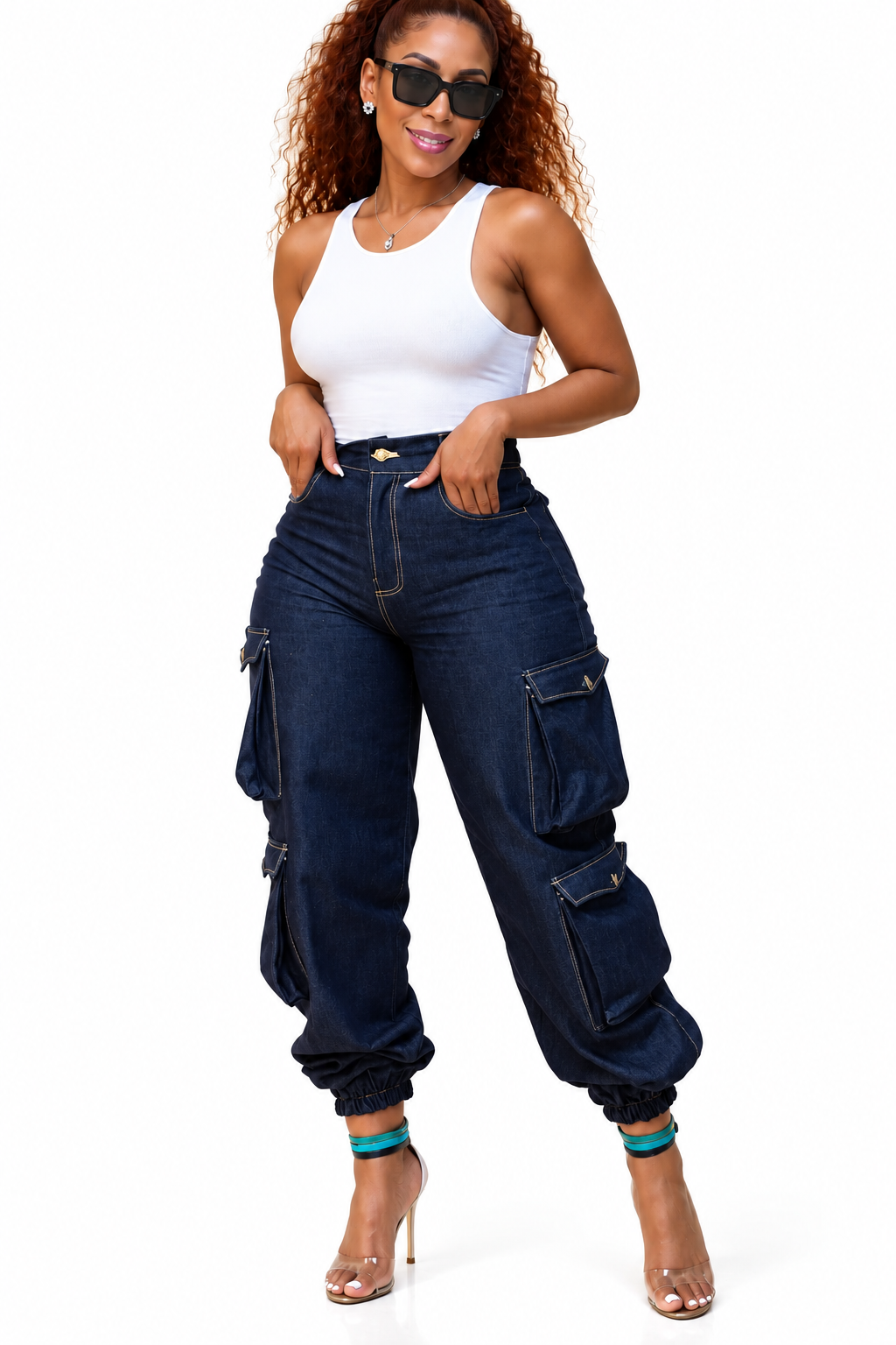 Plus Size High-Waisted Cargo Jeans