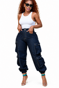 Plus Size High-Waisted Cargo Jeans in Blue