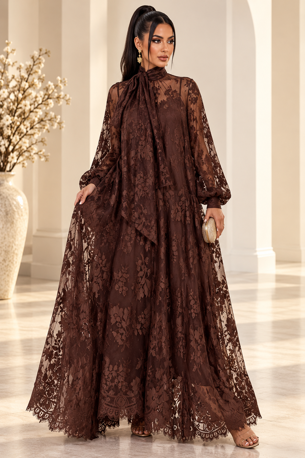 Lace Tie Double Layer Swing Dress
