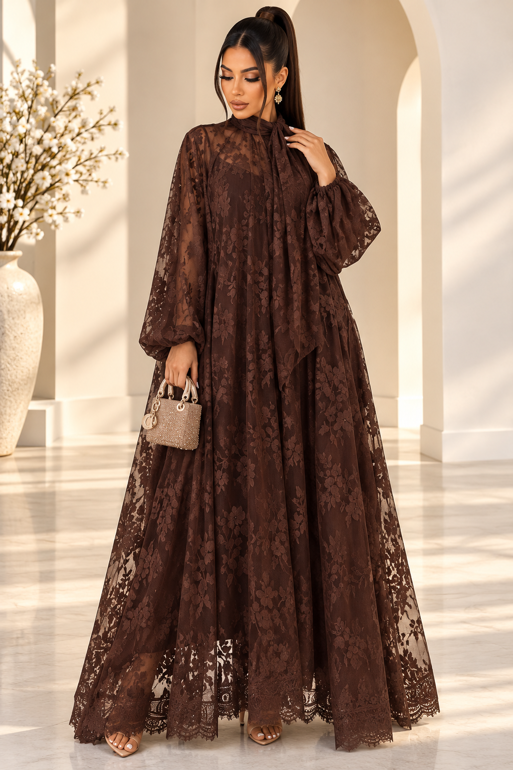 Lace Tie Double Layer Swing Dress