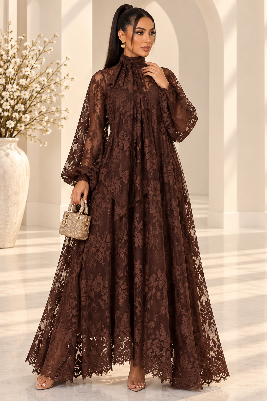 Lace Tie Double Layer Swing Dress