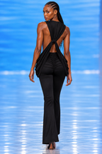 Deep V-Neck Knot-Front Flare Leg Jumpsuit