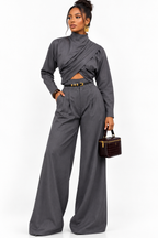 Draped Crop Top and Wide-Leg Pants Set – view 6