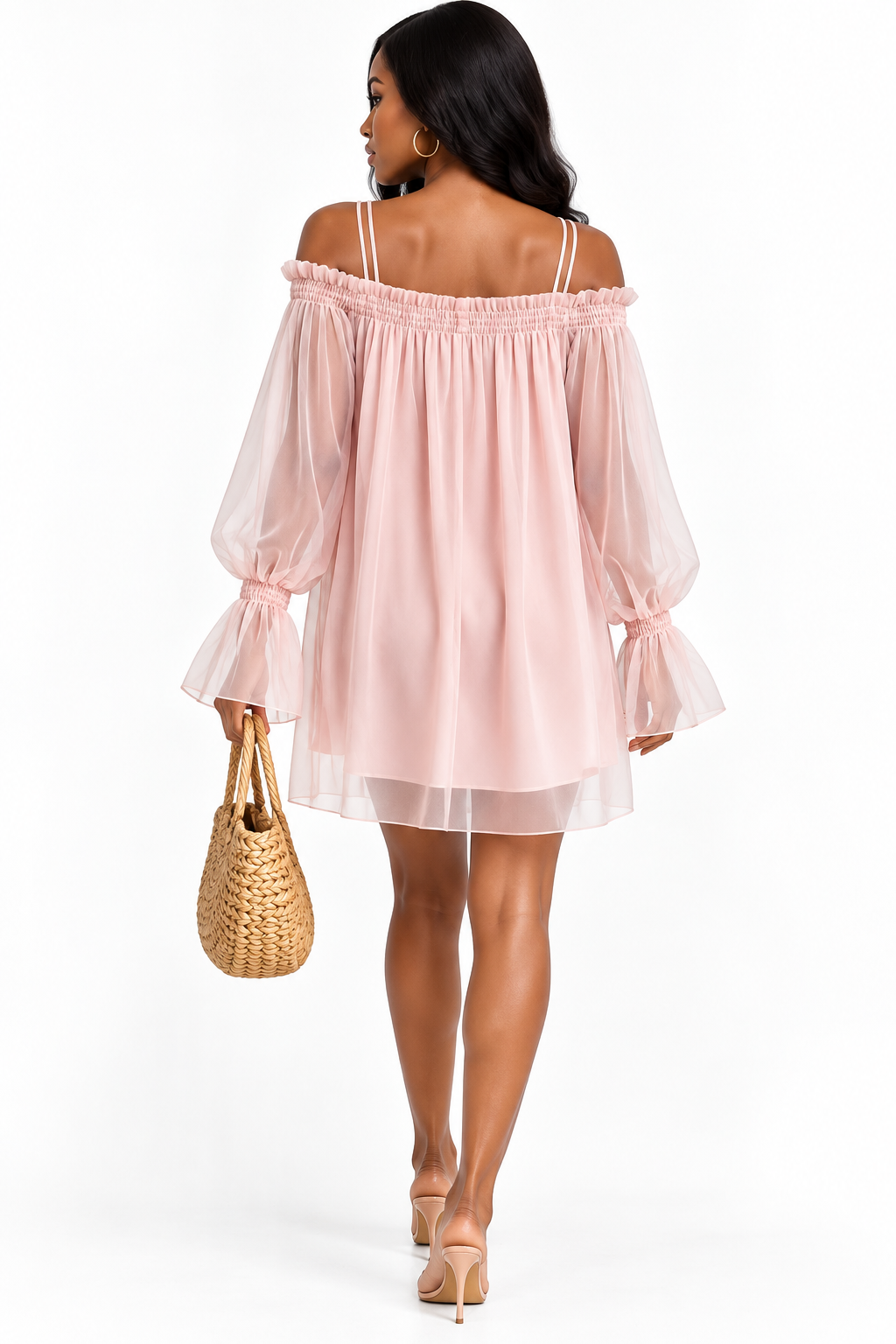 Off-Shoulder Sheer Sleeve Mini Dress – view 3