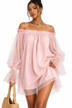 Off-Shoulder Sheer Sleeve Mini Dress – view 5