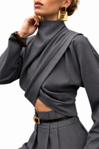 Draped Crop Top and Wide-Leg Pants Set – view 5